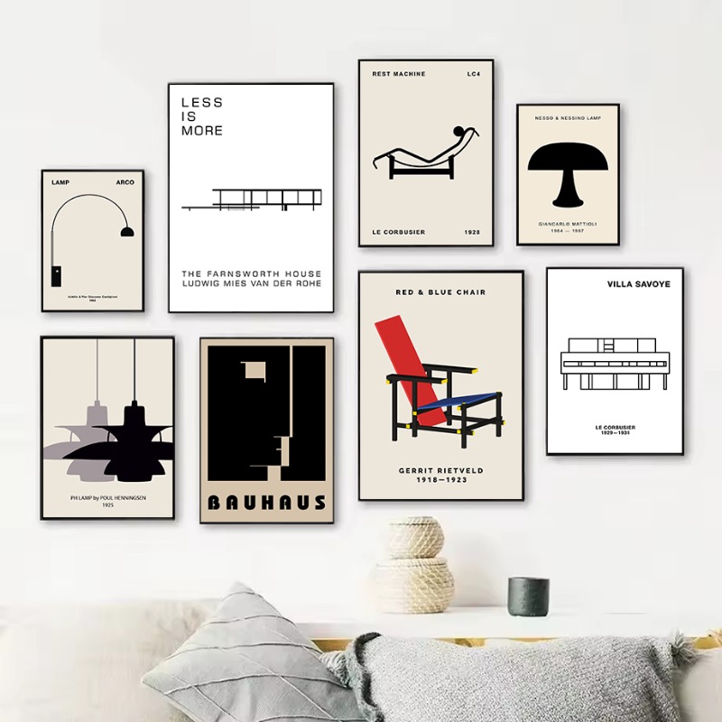Interior Design Studio - Poster Arsitektur Abstrak Desain Bauhaus Rumah