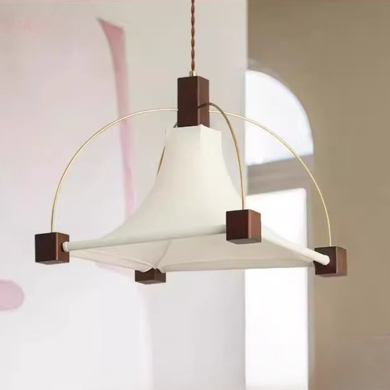 Interior Design White And Wood - Lampu Gantung Restoran Kain Persegi Elegan