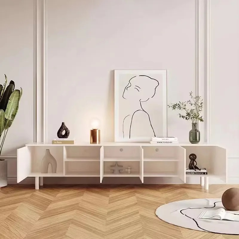 Meja TV Putih Mewah Penyimpana - Interior Design White And Wood ulasan dan harga